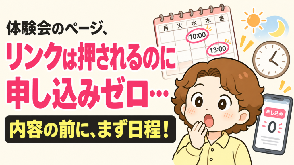 体験会のページ、リンクは押されるのに申し込みゼロ… 内容の前に、まず日程！
